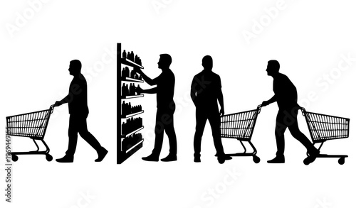 People with Shopping Carts Silhouettes – Retail Shoppers Vector Collection