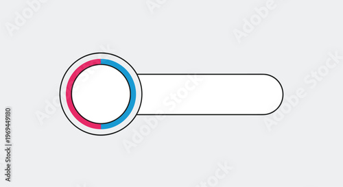 Horizontal toggle slider features a circular knob with a red and blue ring on the left side of an empty pill-shaped bar on a grey background.