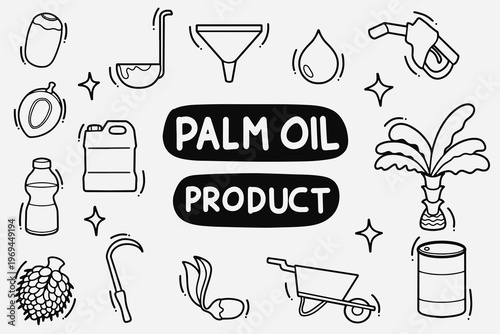 set of palm oil product doodle good for background, wallpaper, element design, icon, etc