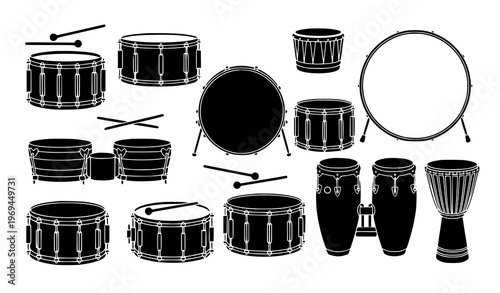 Assorted drum silhouettes vector collection