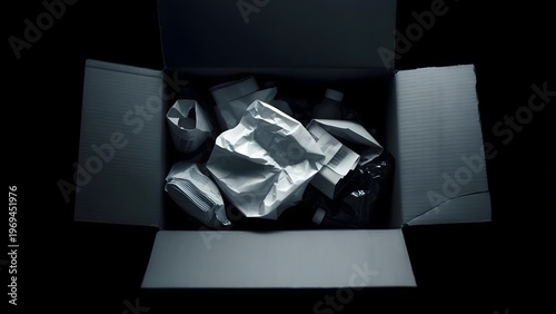 Open cardboard box containing various items.