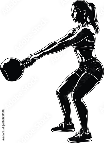Silhouette of Woman Doing Kettlebell Swing Exercise Fitness Training