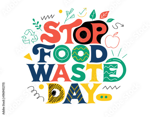 Stop Food Waste Day Vector Illustration, Sustainable Living and Zero Waste Concept