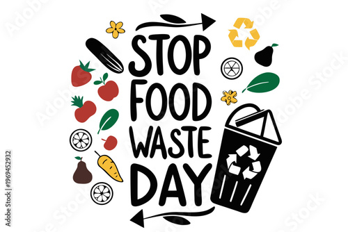 Stop Food Waste Day Vector Illustration, Sustainable Living and Zero Waste Concept