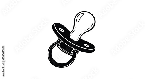 A black and white illustration of a baby pacifier isolated on white