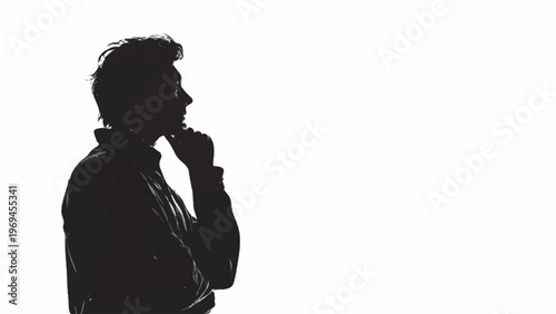 silhueta de homem pensativo isolado fundo branco conceito reflexao duvida introspeccao minimalista
