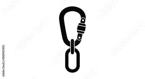 A black carabiner clip isolated on a white background