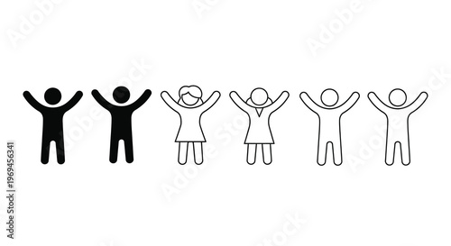 A series of stick figures with arms raised in celebration or joy