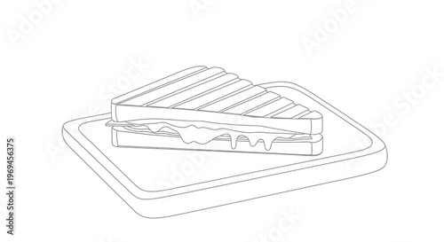 Simple line drawing of a grilled cheese sandwich on a tray