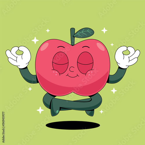 Cute Apple Meditating – Adorable Cartoon Vector Illustration with Zen Fruit Character