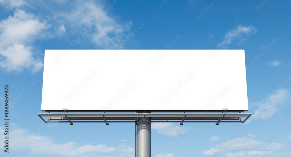 Obraz premium White banner billboard with copy space shown against a crisp blue sky and cloud filled background