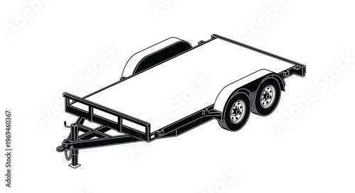 Black and white illustration of a utility trailer with two axles