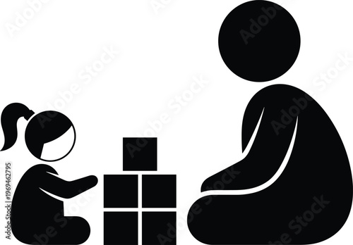 Child playing blocks with parent, early learning concept, family bonding, parenting, education, growth, development, childhood activity