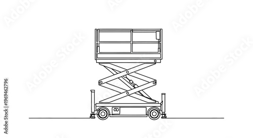 Line drawing of a mobile scissor lift on a flat surface
