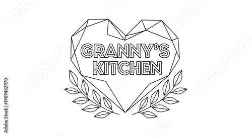 Line art logo featuring a geometric heart with granny s kitchen text