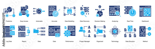 Business Intelligence Icon Set Collection Pack Banner Web Vector Illustration  Concept. Containing Predictive, Easy Access, Actionable, Accurate, Data Modelling icon