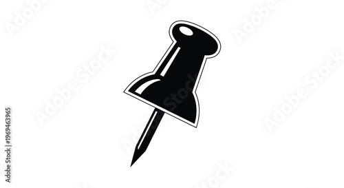Simple black and white illustration of a push pin on a white background