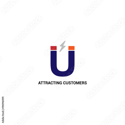 Marketing icon representing customer attraction featuring a horseshoe magnet and lightning bolt symbol for business growth and lead generation strategy.
