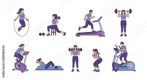 Fitness and Workout Collection with Exercise Activities for Gym, Health, and Physical Training Graphics