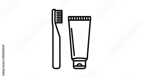 Simple line drawing of a toothbrush and tube of toothpaste