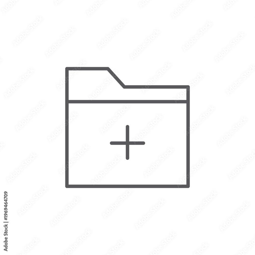 Fototapeta premium Minimalist linear folder icon with plus sign representing new directory creation, adding files, and organized digital document storage for applications. 