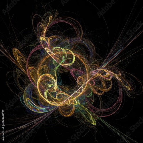 Dynamic abstract background featuring iridescent swirling colors and complex fractal geometry creating a distinctive artistic visual ,decorative ,gradient ,futuristic