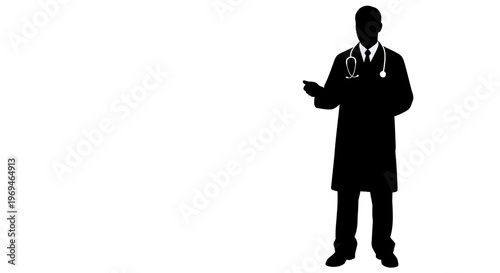 Doctor Silhouette with Stethoscope, Professional Medical Expert Posing
