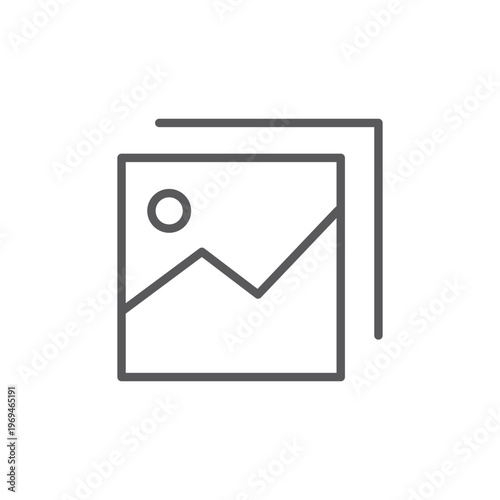 Minimalist image gallery icon showing stacked photo frames for digital media library in mobile app UI and web design interface.
