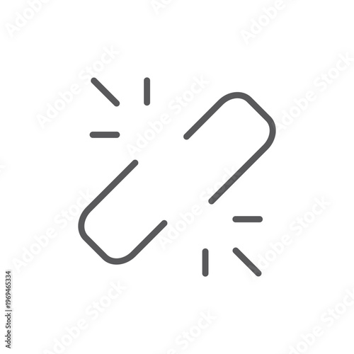 Minimalist broken link icon showing disconnected chain segments for website error, broken connection, or failed link in mobile app UI design.

