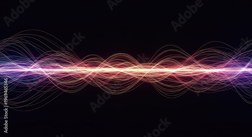 Dynamic visualization of a vibrant pulse frequency. Glowing abstract lines creating an energetic rhythmic movement and colorful flow ,concept ,technology ,dynamic
