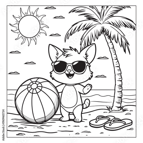 

Cat Beach Vacation Coloring Page