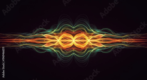 Harmonic abstract flowing pattern demonstrating energy transfer, sympathetic vibration, and rhythmic synchronization in deep color fields ,abstract ,vibrant ,pulse