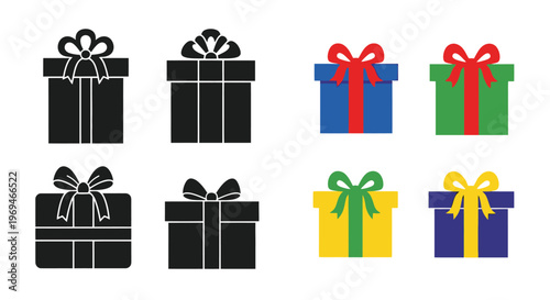 Collection of colorful gift boxes with decorative ribbons and bows