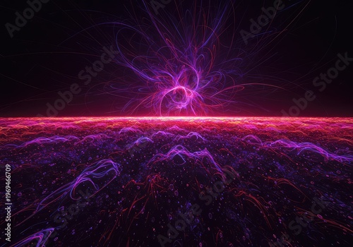 Hypnotic abstract field landscape featuring extreme vibrant neon colors, swirling shapes, and flowing organic textures ,extreme color ,fantasy ,vibrant