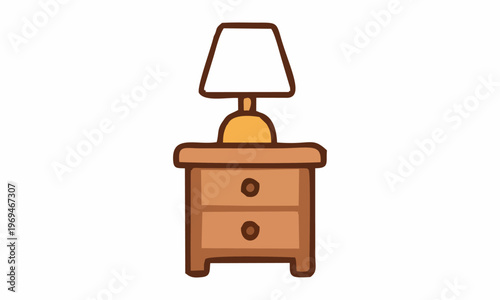 line art color of wooden nightstand with a lamp cartoon illustration