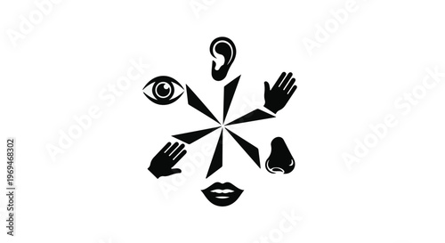 Abstract representation of the five human senses arranged in a starburst pattern