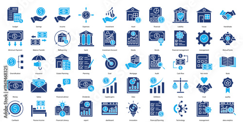 Financial Management Icon Set Collection Pack Banner Web Vector Illustration  Concept. Containing budget, Savings, Income, Expenses, Investment, Asset, financial icon