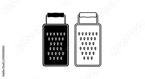 Two black and white illustrations of box graters side by side on a clean white background
