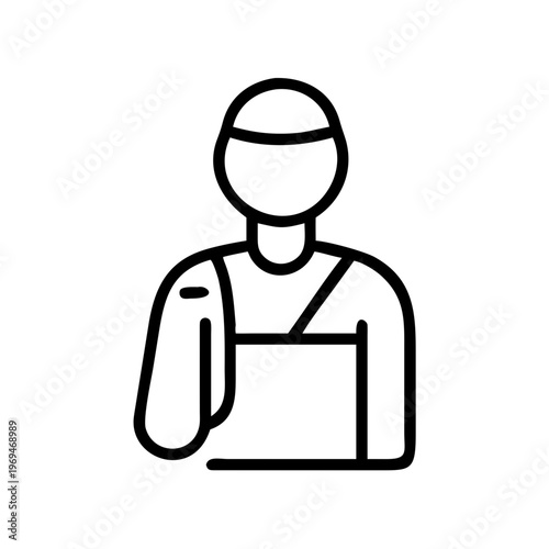 Man with injured arm in bandage icon vector, recovery process for person after accident