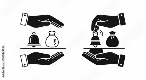 Financial transaction icon set illustrating giving and receiving of money or wealth