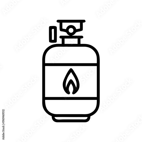 Gas cylinder with flame icon, propane tank for fuel and energy, portable.