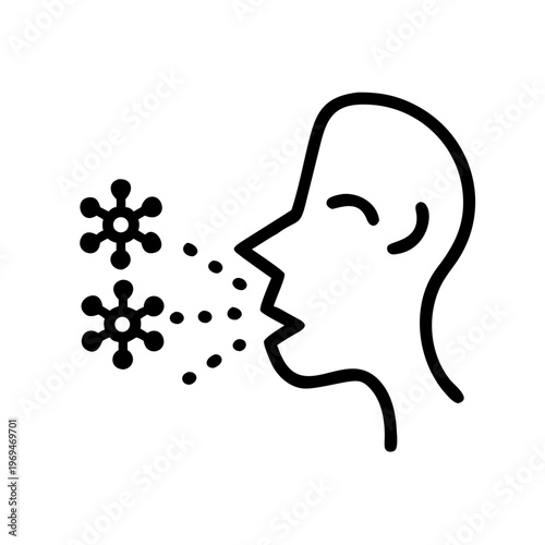 Person sneezing, spreading germs and virus particles, illness symptom illustration.