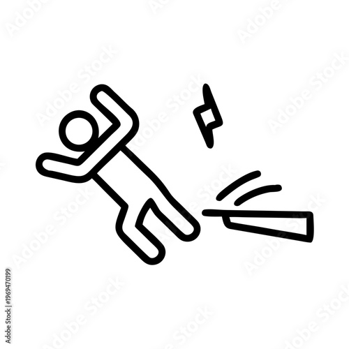 Line drawing of person falling tripping over object icon