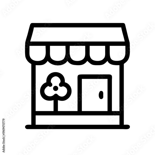 Flower shop building icon black line, retail store with blossom outline, vector graphic