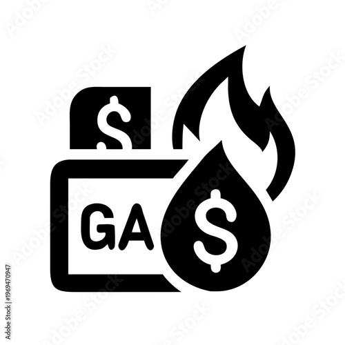 Dollar sign inside fire flame and gas drop icon representing rising energy costs inflation