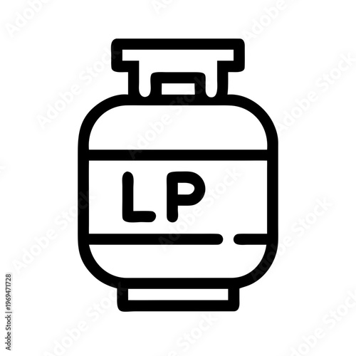 Gas cylinder with flame icon, propane tank for fuel and energy, portable.