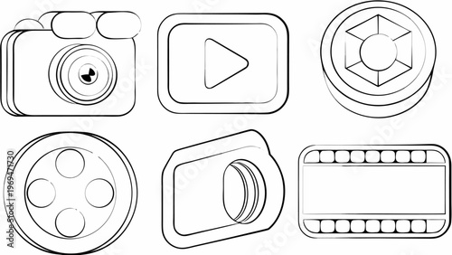 Vector icons of video production elements and film making symbols