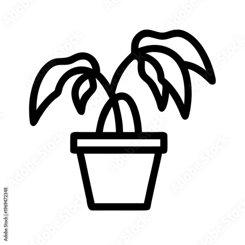 Line drawing of dying potted plant wilting leaves in pot icon