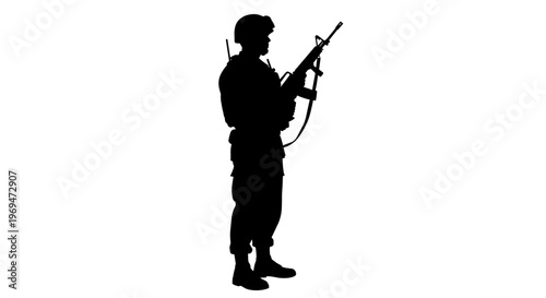 Soldier Silhouette with Rifle Standing.