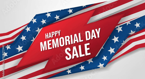 Memorial Day sale banner, patriotic ribbon, American flag design, holiday promotion vector
